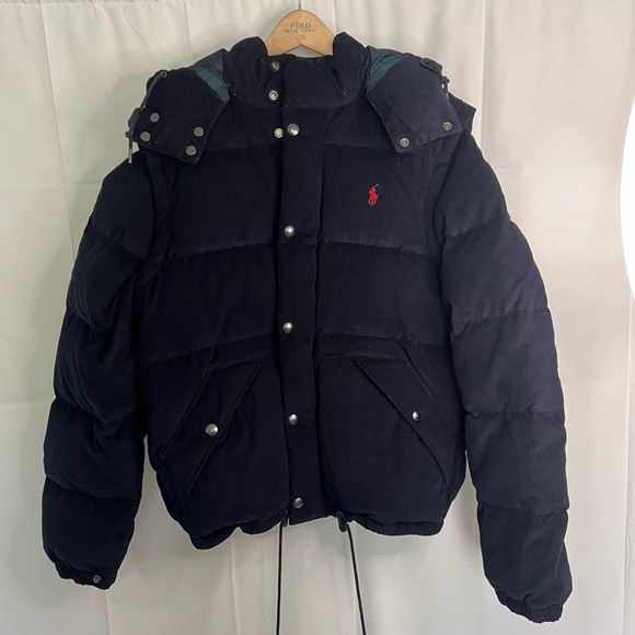 Polo Ralph Lauren 2 in1 Down Hooded Corduroy Puffer Jacket/Vest Sz M Navy - Picture 3 of 12